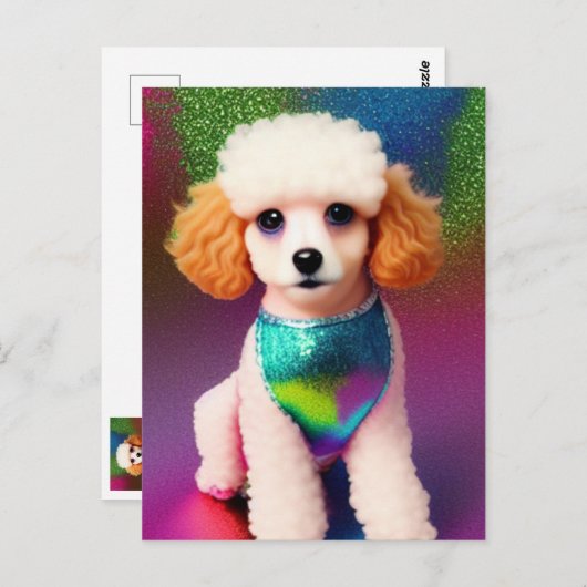 虹の輝きにクリームの耳を持つ白いプードル ポストカード (正面/裏面)