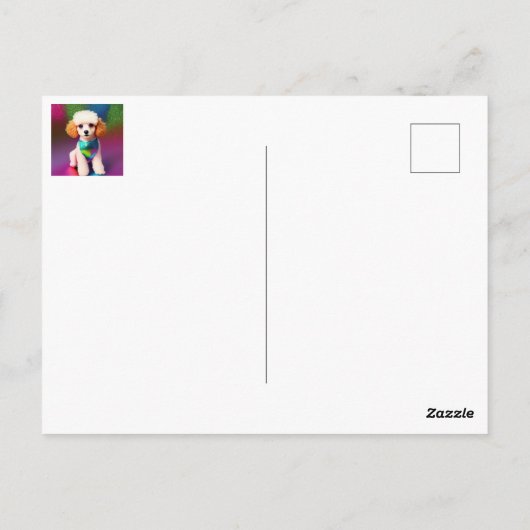 虹の輝きにクリームの耳を持つ白いプードル ポストカード (裏面)