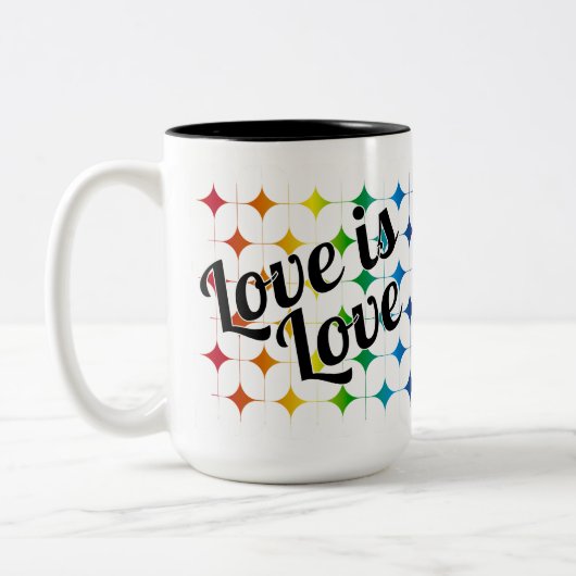 虹の輝く愛は愛ゲイプライド句 ツートーンマグカップ (左)