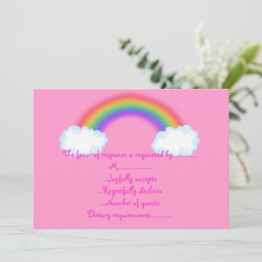 虹の返信カード ピンクのレスポンスカード 招待状 (スタンド正面)
