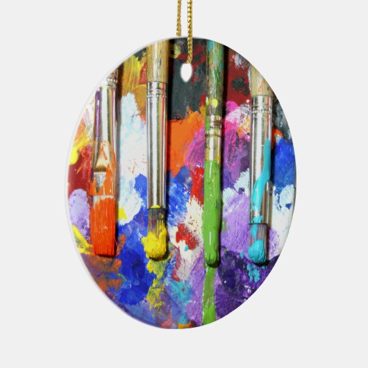 虹の進行中の絵筆の写真撮影 セラミックオーナメント (右)