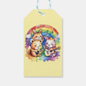 虹の遊中の可愛い動物の音楽 ギフトタグ (裏面)