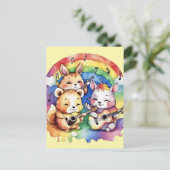 虹の遊中の可愛い動物の音楽 シーズンポストカード (スタンド正面)
