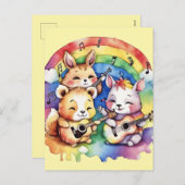 虹の遊中の可愛い動物の音楽 シーズンポストカード (正面/裏面)
