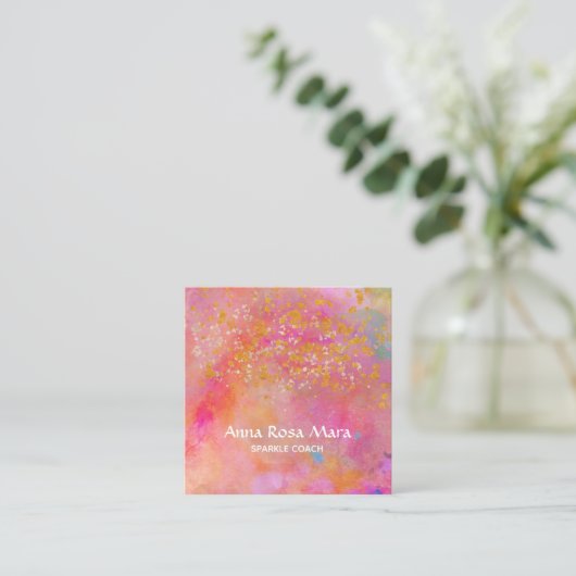 *~*虹の金ゴールド輝きグリッター抽象芸術 スクエア名刺 (スタンド正面)