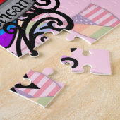 虹の陽気なレズビアンのプライドの盾の旗 ジグソーパズル (側面)