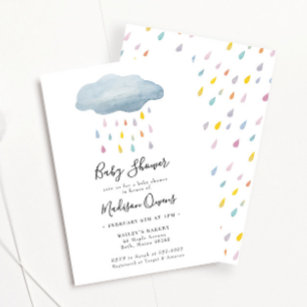 虹の雨雲の水の色ベビーシャワー 招待状
