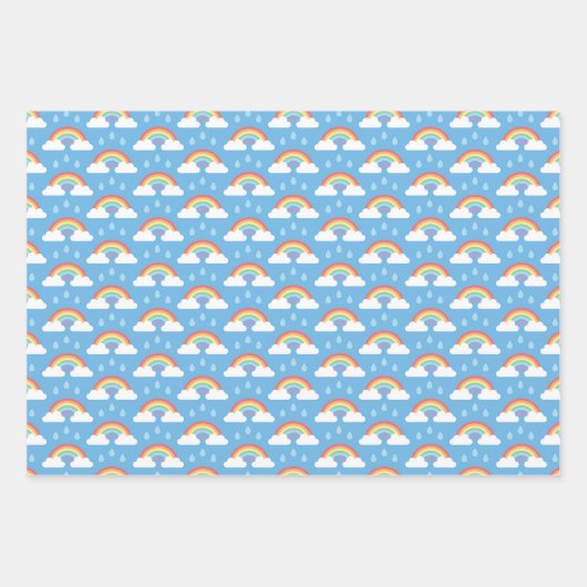虹の雨雲、雨粒、傘 ラッピングペーパーシート (正面)