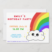 虹の雲のかわいい誕生日パーティー 招待状 (正面)
