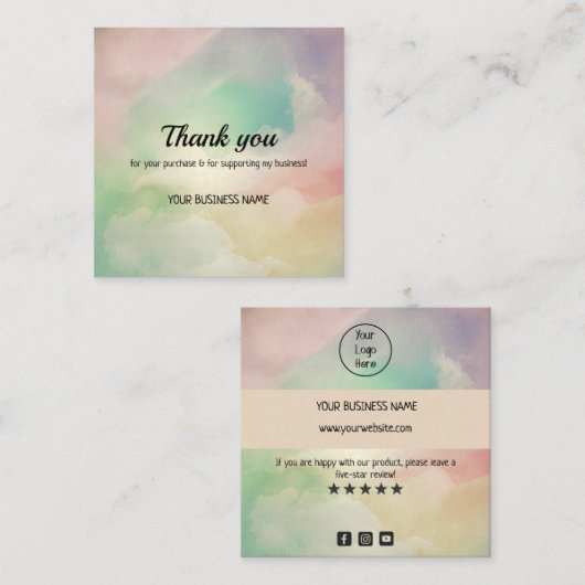 虹の雲のグラデーションのビジネスサンキューカード スクエア名刺 (正面/裏面)