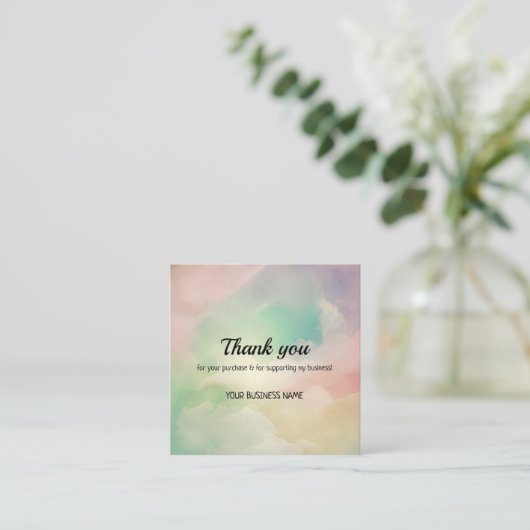 虹の雲のグラデーションのビジネスサンキューカード スクエア名刺 (スタンド正面)