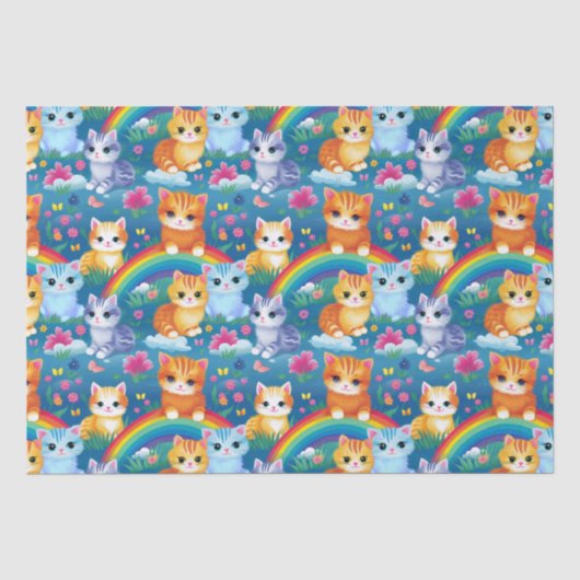 虹の雲の上の幸せな子猫たち 薄葉紙 (正面)