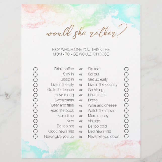 虹の雲の両面ビンゴベビーシャワーゲーム (正面)