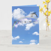 虹の雲の中の卒業キャップ カード (黄色い花)