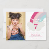 虹の雲の子供の写真の誕生日パーティー 招待状 (正面)