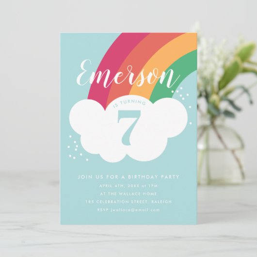 虹の雲の子供の誕生日パーティーの招待 招待状 (スタンド正面)