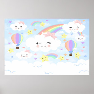 虹の雲の背景 虹の雲のベビーシャワー ポスター