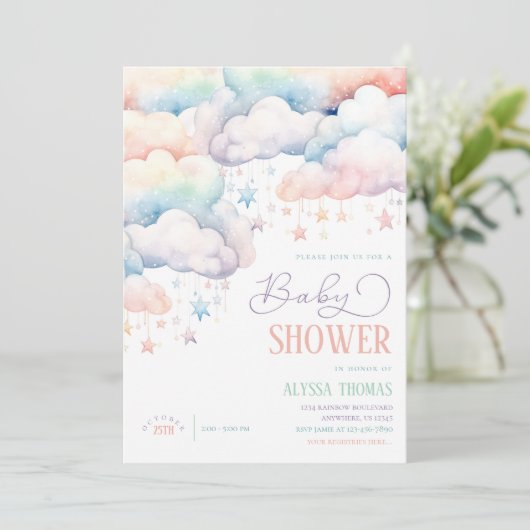 虹の雲の赤男女兼用ちゃんシャワー 招待状 (スタンド正面)
