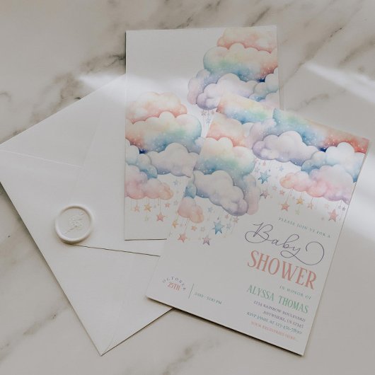 虹の雲の赤男女兼用ちゃんシャワー 招待状