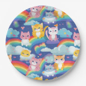 虹の雲を描いた猫たち、かわいい幸せ ペーパープレート (正面)