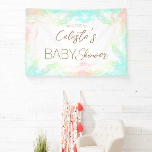 虹の雲カラフル赤ちゃんシャワーへようこそ 横断幕 (インサイチュ)