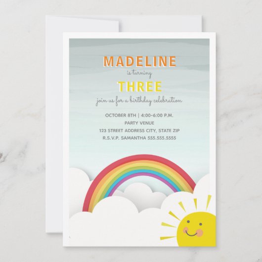 虹の雲 青空 陽光 バースデーパーティー 招待状 (正面)