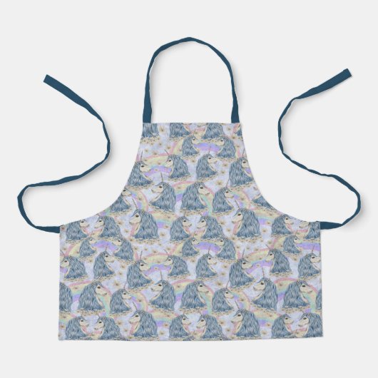 虹の青いユニコーン エプロン (正面)