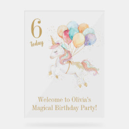 虹の風船と魔法のユニコーンへようこそ アクリルサイン