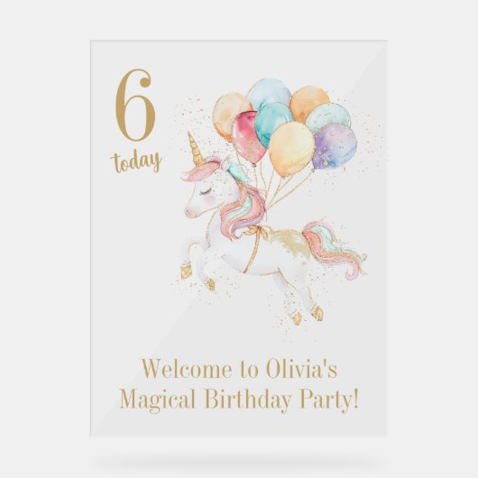 虹の風船と魔法のユニコーンへようこそ アクリルサイン (正面)