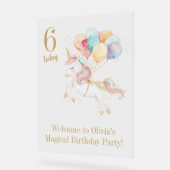 虹の風船と魔法のユニコーンへようこそ アクリルサイン (傾斜)