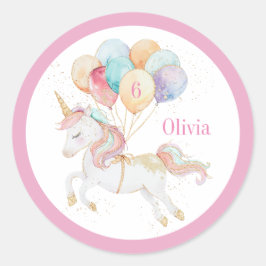 虹の風船の名前と年齢と魔法のユニコーン ラウンドシール