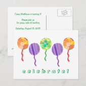 虹の風船の誕生日パーティー招待状 インビテーションポストカード (正面/裏面)