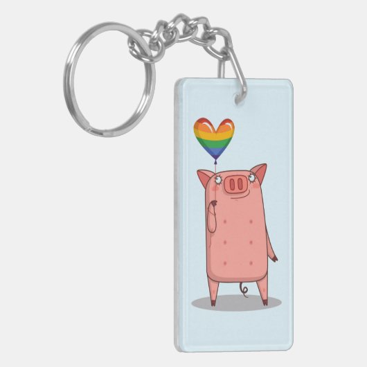 虹の風船を持つ豚 キーホルダー (正面左)