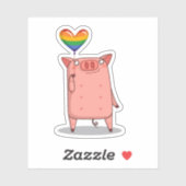 虹の風船を持つ豚 シール (シート)