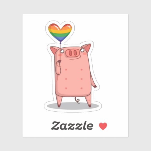 虹の風船を持つ豚 シール (シート)