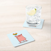 虹の風船を持つ豚 スクエアペーパーコースター (インサイチュ)