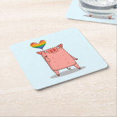 虹の風船を持つ豚 スクエアペーパーコースター (アングル)