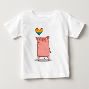 虹の風船を持つ豚 ベビーTシャツ