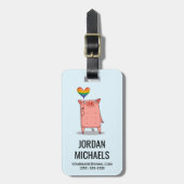 虹の風船を持つ豚 ラゲッジタグ (正面縦)