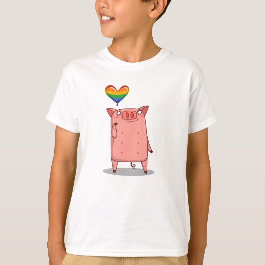 虹の風船を持つ豚 Tシャツ (正面)