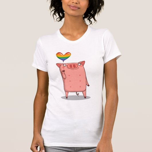 虹の風船を持つ豚 Tシャツ (正面)