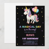 虹の風船 ユニコーンの誕生日招待状 招待状 (正面/裏面)