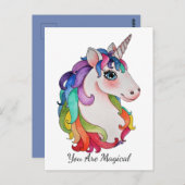 虹の髪の水彩ユニコーン ポストカード (正面/裏面)