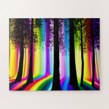 虹の魅力森の木のシルエット