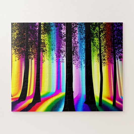 虹の魅力森の木のシルエット ジグソーパズル (横)