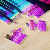 虹の魅惑された森と黒い木のシルエット ジグソーパズル (側面)