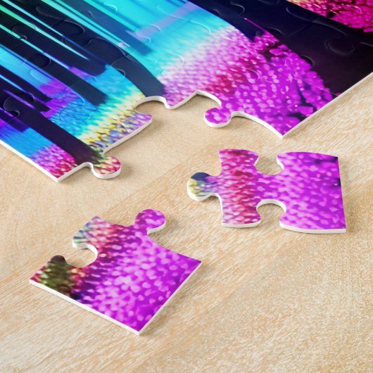 虹の魅惑された森と黒い木のシルエット ジグソーパズル (側面)