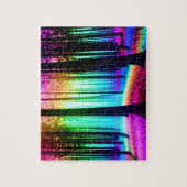 虹の魅惑された森と黒い木のシルエット ジグソーパズル (縦)