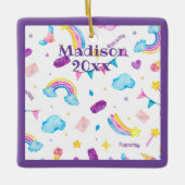 虹の魔法の紫のパーソナライズ名ガーリー年 セラミックオーナメント (正面)