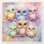 虹の鳥のフクロウ3 ガラスコースター (正面)